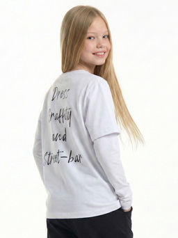 Футболка с длинными рукавами для молодежи 22-8002-2 белый/принт