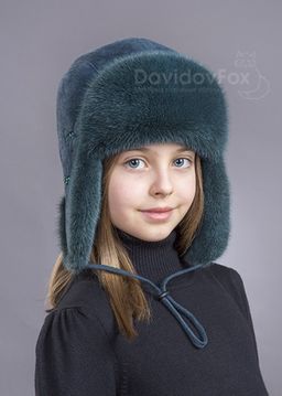 шапка Ушанка детская норка изумруд - Davidovfox фото 2