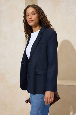 Lacivert Gumus Dugmeli Fitted/Vucuda Oturan Dokuma Astarl? Vatkal? Blazer Ceket TWOSS26BC00015 - Trendyolmilla фото 4