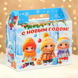 Цена за 5 шт. Подарочная коробка Новогодняя Чемодан Малыши с анимацией 23?10?16.5 см