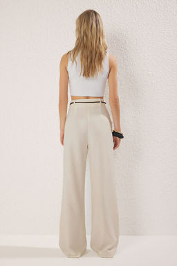 Trendyolmilla Beyaz Wide Leg/Genis Paca Kemerli Pantolon TWOSS25PL00114  фото 4