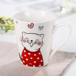 Кружка фарфоровая Доляна Котики, 320 мл, цвет белый  фото 4