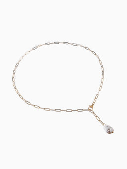 Цена за 2 шт. Цепь с бусиной "Жемчужина", вытянутое звено, цвет белый в золоте