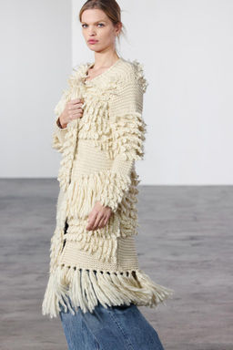 LONG FRINGED KNIT COAT - Zara фото 4