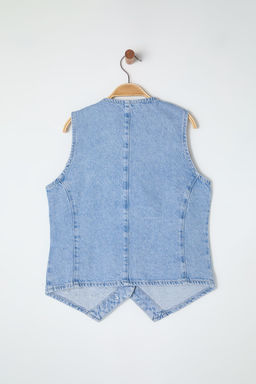 TRENDYOLMILLA Ac?k Mavi Cicek Nak?sl? V Yaka Denim Yelek TWOSS25YE00003  фото 9