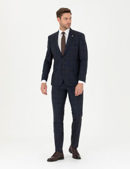 Lacivert Slim Fit Tak_m Elbise