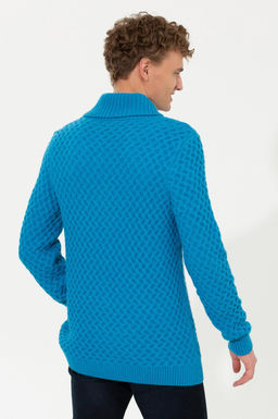 U. S. Polo Assn Мужской трикотажный свитер кобальтового меланжевого цвета с шалевым воротником - U.s. polo assn фото 5