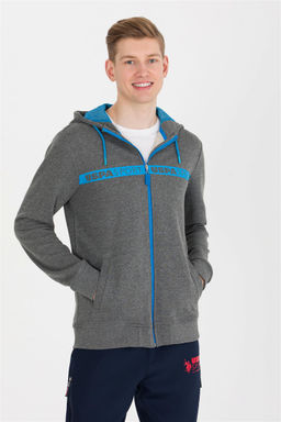 Мужской вязаный кардиган с капюшоном антрацитового меланжа - U.s. polo assn фото 8