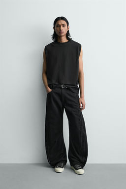 JEANS BARREL FIT CREMALLERAS / Negro