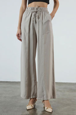 Bej Beli Lastikli Wide Leg/Genis Paca Pantolon TWOSS25PL00123