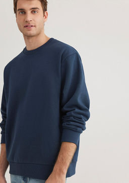 Bisiklet Yaka Lacivert Basic Sweatshirt