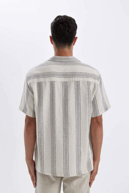 Полосатая рубашка с короткими рукавами и воротником-поло Relax Fit - Defacto фото 6