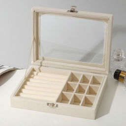 Шкатулка для украшений, 7 полос, 9 ячеек, 20×15×4.5, бежевая