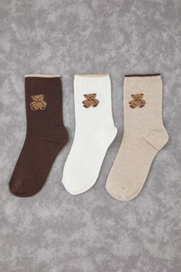 Kahverengi-Bej 3lu Paket Ay?c?kl? Jakar Orme Corap THMAW26CO00002