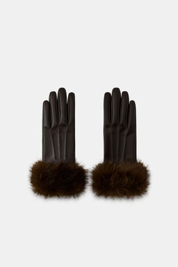 CONTRAST FAUX LEATHER GLOVES WITH FAUX FUR - Zara фото 4