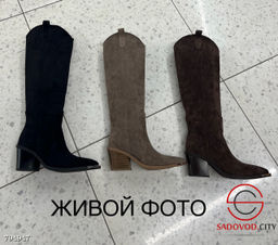 Сапоги из эко-замши на каблуке