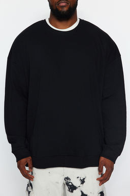 TRENDYOL MAN Siyah Buyuk Beden Bisiklet Yaka Oversize/Genis Kesim S?rt Bask? Ici Polar Sweatshirt TMNAW24AO00004 - Trendyolmilla фото 4