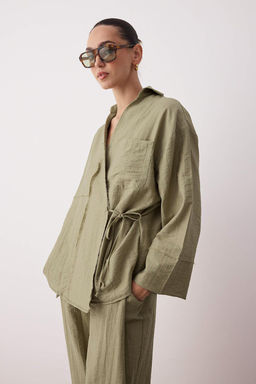 Haki Kruvaze Kimono Pantolon Dokuma Alt - Ust Tak?m TWOAW26AU00067 - Trendyolmilla фото 2