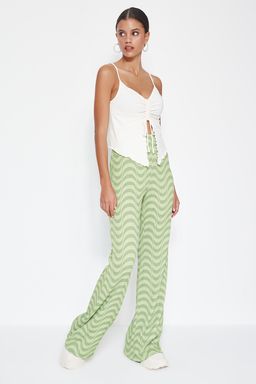Yesil Burumcuk Wide Leg/Rahat Kesim Yuksek Bel Orme Pantolon TWOSS23PL00085