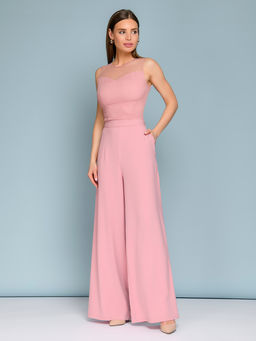 УЦЕНКА. Комбинезон цвета пыльной розы без рукавов с фатиновой вставкой - 1001dress фото 2