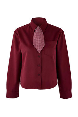 Bordo Ekoseli Fular Detayl? Gabardin Gomlek TWOSS26GO00014 - Trendyolmilla фото 2