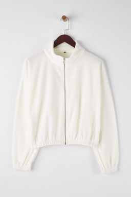Ekru Polar Fermuarl? Oversize/Genis Kal?p Kal?n Orme Sweatshirt TWOAW26SW00057