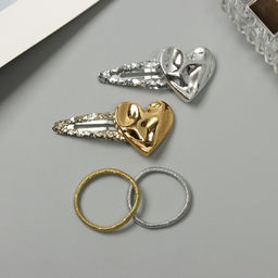 Цена за 2 шт. Набор для волос «Беатрис», 10 резинок 3 см, 2 заколки 5.5 см, сердце, серебро золото