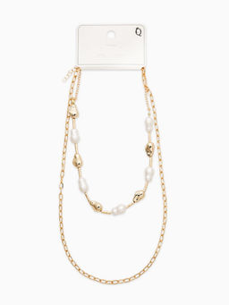 Колье "Жемчуг" борокко, цепь, удлиненное, 2 яруса, цвет белый в золоте