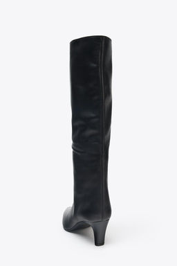 LEATHER KITTEN HEEL BOOTS - Zara фото 5
