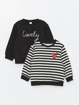 Bisiklet Yaka Uzun Kollu Bask?l? K?z Bebek Sweatshirt 2li