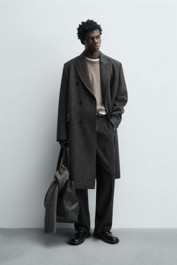 LIMITED EDITION WOOL BLEND HERRINGBONE DOUBLE-BREASTED COAT