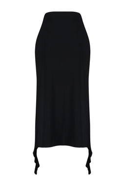 TRENDYOLMILLA Siyah Y?rtmac ve F?rf?r Detayl? Vucuda Oturan Esnek Bal?k Maxi Etek TWOSS24ET00066  фото 7