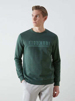 Bisiklet Yaka Bask?l? Erkek Kal?n Sweatshirt