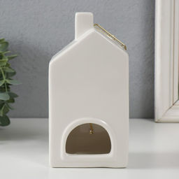 Подсвечник на 1 свечу «Дом», керамика, металл, белый с золотом, 9×6.3×16.7 см