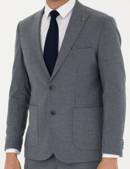Koyu Mavi Slim Fit _izgili Tak_m Elbise