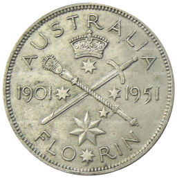 1 флорин (2 шиллинга) 1951 года Австралия 50 лет Федерации