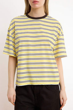 Pembe Cizgili Boxy Dusuk Kol K?sa Kollu Tok %100 Pamuk Orme T-Shirt TWOSS26TS00023 - Trendyolmilla фото 7