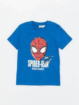 Bisiklet Yaka Spiderman Bask?l? ?ift Y?nl? Payetli K?sa Kollu Erkek ?ocuk Ti??rt