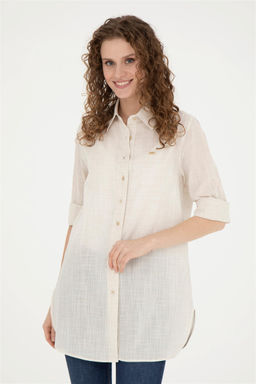 Женская рубашка цвета хаки с длинным рукавом светлого цвета - U.s. polo assn фото 3