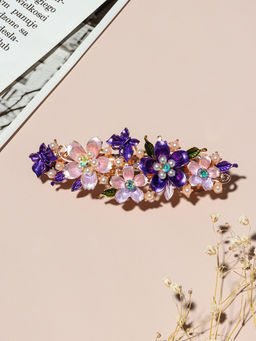 Заколка - автомат для волос «Вальс цветов», бусины, 9 см