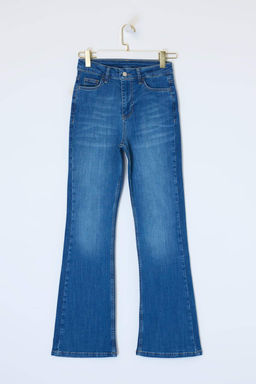 Koyu Mavi TOPARLAYICI Yuksek Bel Ekstra Esnek Flare Uzun Boy Jeans TWOSS26JE00103 - Trendyolmilla фото 3