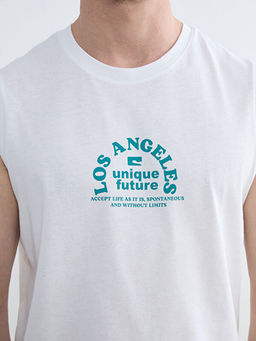 Bisiklet Yaka Los Angeles Bask?l? Erkek Kolsuz Ti??rt