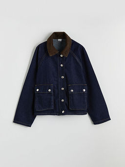 Fitilli Kadife Yaka K?z ?ocuk Jean Ceket