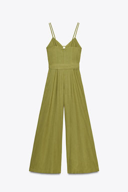 WIDE-LEG STRAPPY LINEN BLEND JUMPSUIT - Zara фото 8