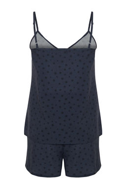 Trendyolmilla Lacivert Y?ld?z Desenli Ip Ask?l? Viskon Sortlu Dokuma Pijama Tak?m? THMSS24PT00189