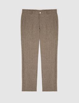 Kahverengi Slim Fit Beli Lastikli %100 Keten Pantolon