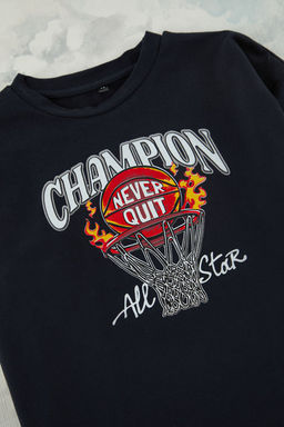 Lacivert Erkek Cocuk Slogan Bask?l? Regular/Normal Kal?p K?sa Kol Orme T-Shirt TKDSS25TS00031 - Trendyolmilla фото 7