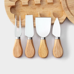 Набор для подачи сыра Magistro, 4 ножа, доска, 19.5×19.5×3.5 см, дуб