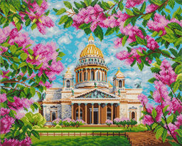 Кристальная (алмазная) мозаика ФРЕЯ ALPD-231 на подрамнике Исаакиевский собор в сирени 50 х 40 см