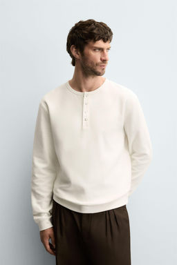 RIBBED BUTTON-NECK T-SHIRT - Zara фото 2
